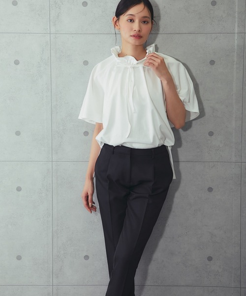 SMILE ORCHID(スマイルオーキッド)の「綿100%2WAYフリルネックtシャツ(Tシャツ/カットソー・レディース・ブラック/ホワイト・FREE)」の9枚目の写真