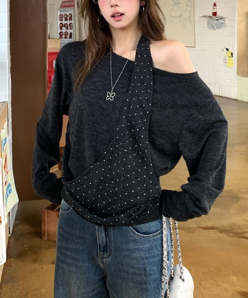 MEMECLE(メメクル)の「【 MEMECLE / メメクル 】ワンショル ドットレイヤード トップス(Tシャツ/カットソー・レディース・ブラウン/ダークグレー・SMALL/MEDIUM)」の5枚目の写真