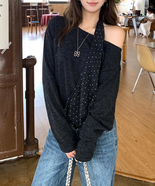 MEMECLE(メメクル)の「【 MEMECLE / メメクル 】ワンショル ドットレイヤード トップス(Tシャツ/カットソー・レディース・ブラウン/ダークグレー・SMALL/MEDIUM)」の18枚目の写真