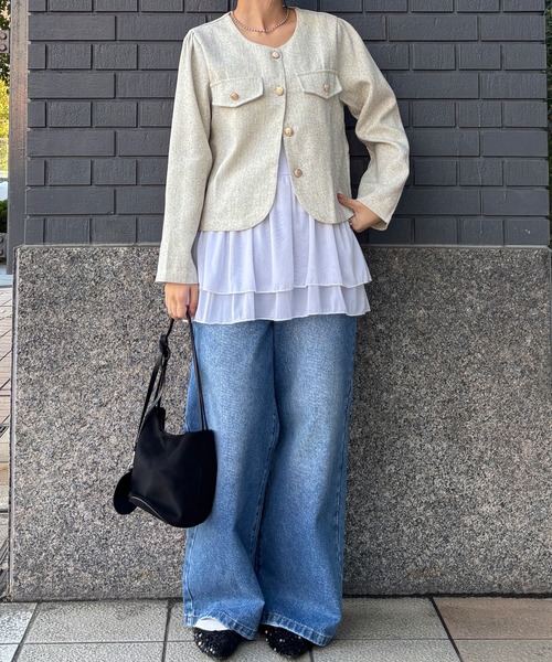 ISOOK（アイスー）の「【ISOOK / アイスー】フリルペプラムキャミソール / レイヤード 重ね着 インナー シアー タンクトップ ホワイト ブラック ZOZOTOWN限定（キャミソール・レディース・ブラック/ホワイト・FREE）」の10枚目の写真