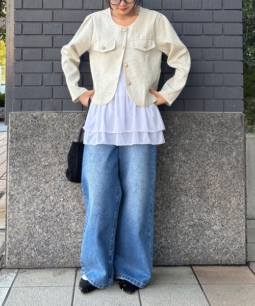 ISOOK（アイスー）の「【ISOOK / アイスー】フリルペプラムキャミソール / レイヤード 重ね着 インナー シアー タンクトップ ホワイト ブラック ZOZOTOWN限定（キャミソール・レディース・ブラック/ホワイト・FREE）」の11枚目の写真