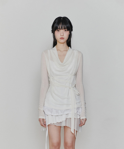 PAIN OR PLEASURE（ペインオアプレジャー）の「LILY COWL RIBBON TOP ivory（Tシャツ/カットソー・レディース・その他・SMALL/MEDIUM）」の2枚目の写真