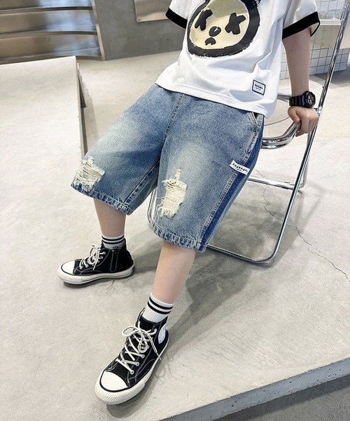 aimoha(アイモハ)の「【aimoha-KIDS-】ダメージデニムハーフパンツ (SS)(デニムパンツ・キッズ・ブルー・150/160/110/120/130/140)」の11枚目の写真