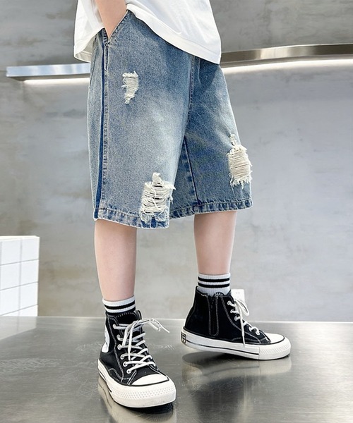 aimoha(アイモハ)の「【aimoha-KIDS-】ダメージデニムハーフパンツ (SS)(デニムパンツ・キッズ・ブルー・150/160/110/120/130/140)」の7枚目の写真