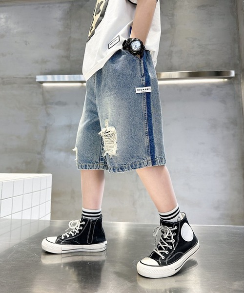 aimoha(アイモハ)の「【aimoha-KIDS-】ダメージデニムハーフパンツ (SS)(デニムパンツ・キッズ・ブルー・150/160/110/120/130/140)」の5枚目の写真
