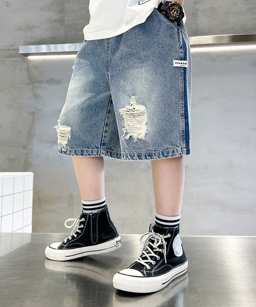 aimoha(アイモハ)の「【aimoha-KIDS-】ダメージデニムハーフパンツ (SS)(デニムパンツ・キッズ・ブルー・150/160/110/120/130/140)」の8枚目の写真