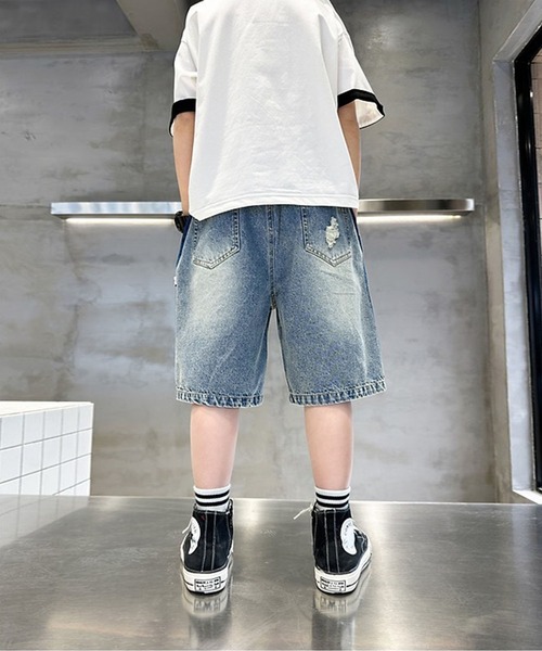 aimoha(アイモハ)の「【aimoha-KIDS-】ダメージデニムハーフパンツ (SS)(デニムパンツ・キッズ・ブルー・150/160/110/120/130/140)」の2枚目の写真