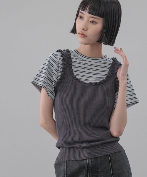 LOWRYS FARM(ローリーズファーム)の「フリルニットタンク 638448(タンクトップ・レディース・アイボリー/ブラック/チャコールグレー・FREE)」の3枚目の写真