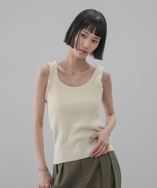 LOWRYS FARM（ローリーズファーム）の「フリルニットタンク 638448（タンクトップ・レディース・アイボリー/ブラック/チャコールグレー・FREE）」の7枚目の写真