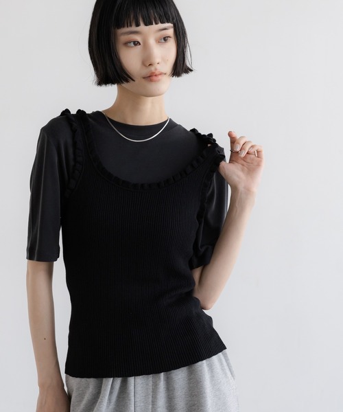 LOWRYS FARM（ローリーズファーム）の「フリルニットタンク 638448（タンクトップ・レディース・アイボリー/ブラック/チャコールグレー・FREE）」の11枚目の写真
