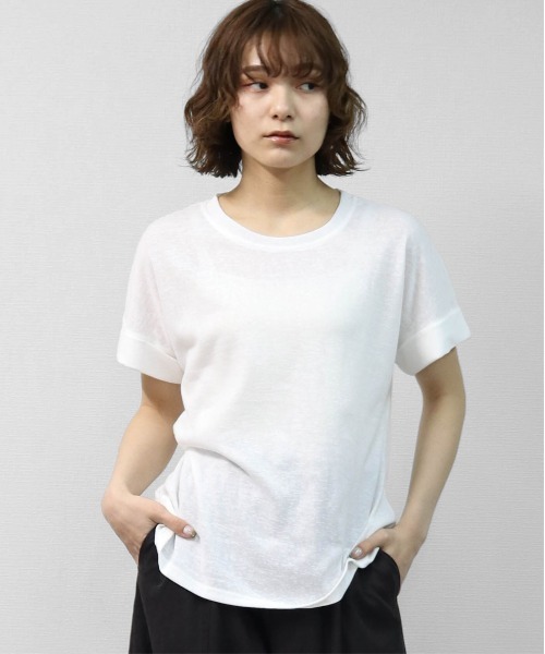 THE CELL.(ザセルドット)の「綿スラブ 袖ロールUP Tシャツ COTTON SLUB ROLL-UP T-SHIRT(Tシャツ/カットソー・レディース・ブラック/オフホワイト/ピンク・FREE)」の2枚目の写真