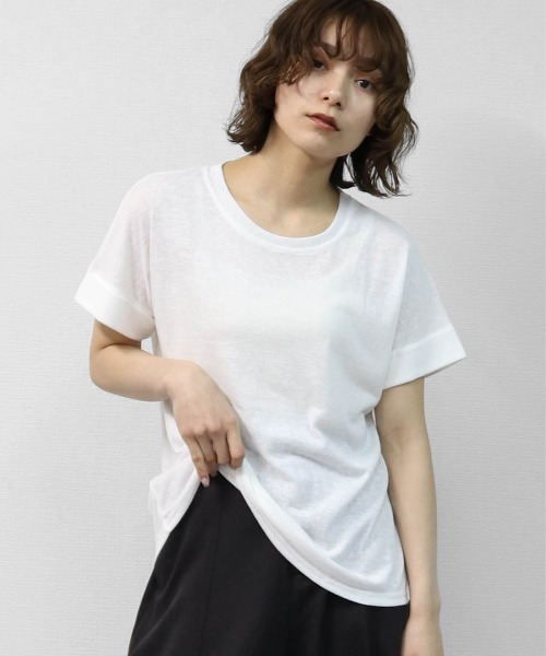 THE CELL.(ザセルドット)の「綿スラブ 袖ロールUP Tシャツ COTTON SLUB ROLL-UP T-SHIRT(Tシャツ/カットソー・レディース・ブラック/オフホワイト/ピンク・FREE)」の4枚目の写真