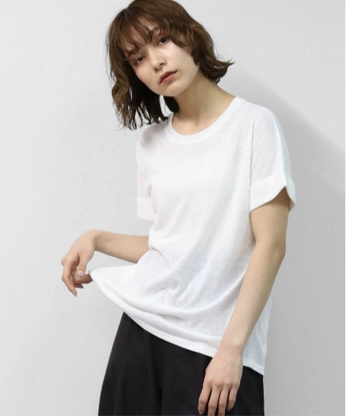 THE CELL.(ザセルドット)の「綿スラブ 袖ロールUP Tシャツ COTTON SLUB ROLL-UP T-SHIRT(Tシャツ/カットソー・レディース・ブラック/オフホワイト/ピンク・FREE)」の5枚目の写真