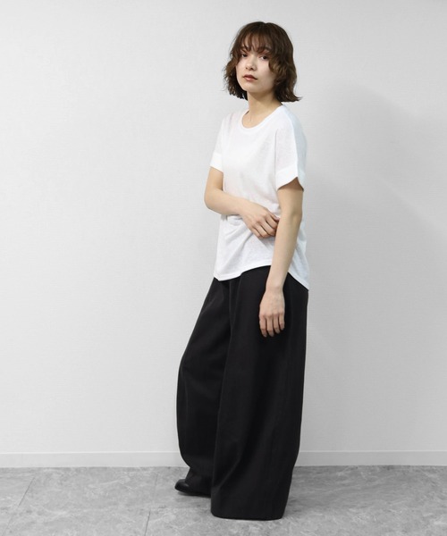 THE CELL.(ザセルドット)の「綿スラブ 袖ロールUP Tシャツ COTTON SLUB ROLL-UP T-SHIRT(Tシャツ/カットソー・レディース・ブラック/オフホワイト/ピンク・FREE)」の9枚目の写真