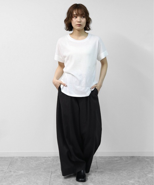 THE CELL.(ザセルドット)の「綿スラブ 袖ロールUP Tシャツ COTTON SLUB ROLL-UP T-SHIRT(Tシャツ/カットソー・レディース・ブラック/オフホワイト/ピンク・FREE)」の6枚目の写真