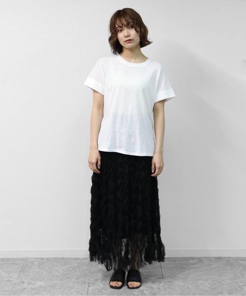 THE CELL.(ザセルドット)の「綿スラブ 袖ロールUP Tシャツ COTTON SLUB ROLL-UP T-SHIRT(Tシャツ/カットソー・レディース・ブラック/オフホワイト/ピンク・FREE)」の15枚目の写真