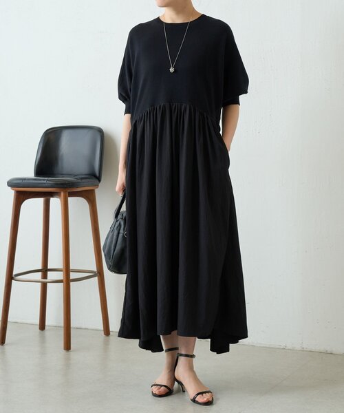 LIVETART（リヴェタート）の「ニットコンビギャザーワンピ（ワンピース・レディース・ブラック・FREE）」の2枚目の写真