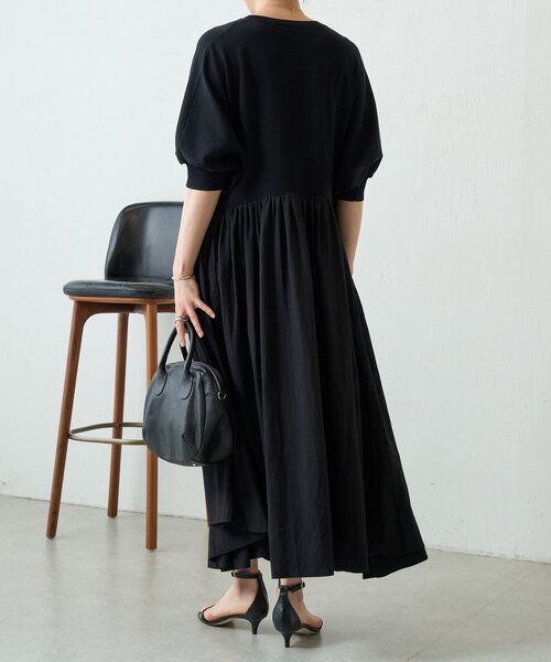 LIVETART（リヴェタート）の「ニットコンビギャザーワンピ（ワンピース・レディース・ブラック・FREE）」の4枚目の写真