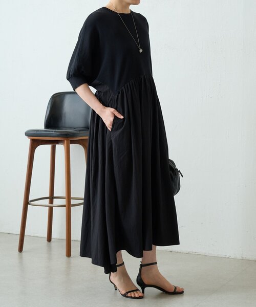 LIVETART（リヴェタート）の「ニットコンビギャザーワンピ（ワンピース・レディース・ブラック・FREE）」の5枚目の写真