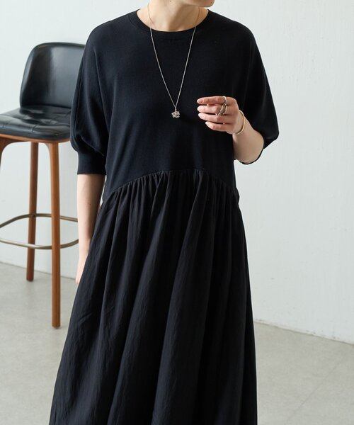 LIVETART（リヴェタート）の「ニットコンビギャザーワンピ（ワンピース・レディース・ブラック・FREE）」の6枚目の写真