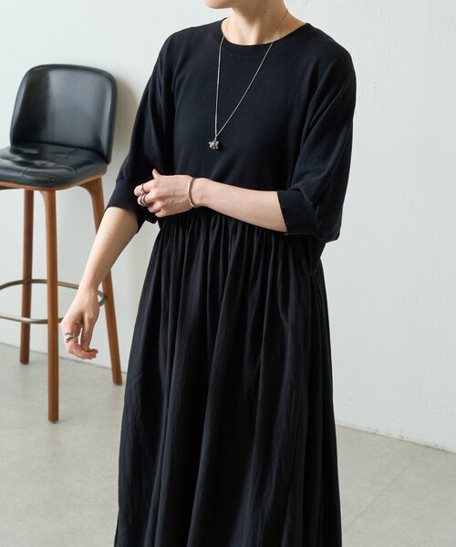 LIVETART（リヴェタート）の「ニットコンビギャザーワンピ（ワンピース・レディース・ブラック・FREE）」の7枚目の写真