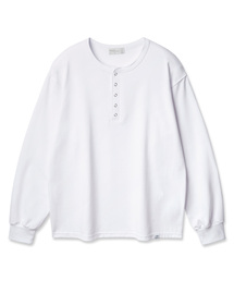 5ボタンスナップヘンリーネック長袖Tシャツ BK4886_ホワイト