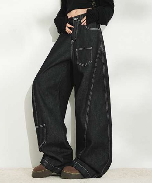 link lot(リンクロット)の「ステッチデザインストレートデニムパンツ(デニムパンツ・メンズ・ブラック/ホワイト・L/M)」の11枚目の写真