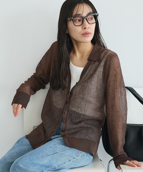 CRAFT STANDARD BOUTIQUE(クラフトスタンダードブティック)の「シアージョーゼットニットカーディガン ◆(カーディガン/ボレロ・レディース・ブラウン/ライトベージュ/ライトピンク・FREE)」の2枚目の写真