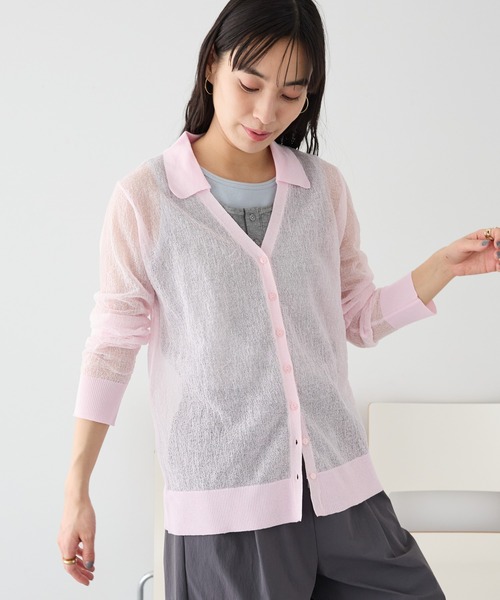 CRAFT STANDARD BOUTIQUE(クラフトスタンダードブティック)の「シアージョーゼットニットカーディガン ◆(カーディガン/ボレロ・レディース・ブラウン/ライトベージュ/ライトピンク・FREE)」の3枚目の写真