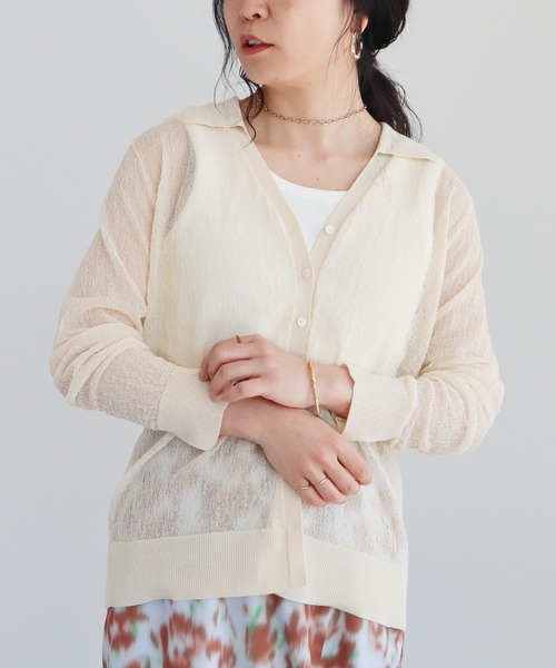 CRAFT STANDARD BOUTIQUE(クラフトスタンダードブティック)の「シアージョーゼットニットカーディガン ◆(カーディガン/ボレロ・レディース・ブラウン/ライトベージュ/ライトピンク・FREE)」の7枚目の写真