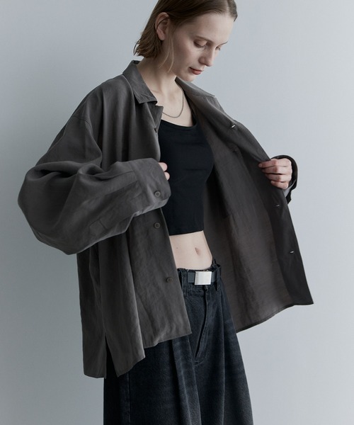 remer(リメール)の「ルーズベーシックシャツ - パウダリーレーヨン / loose basic shirt《powdery rayon》(シャツ/ブラウス・メンズ・カーキ/ライトグレー/ブラック/ブラウン・LARGE/MEDIUM/SMALL/X-SMALL)」の4枚目の写真