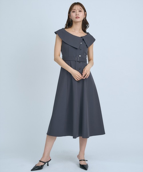 AND COUTURE(アンドクチュール)の「アシメビックカラー前ボタンワンピース(ワンピース・レディース・アイボリー/ブルー/ネイビー・FREE)」の1枚目の写真
