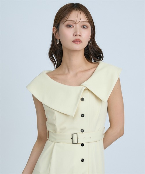 AND COUTURE(アンドクチュール)の「アシメビックカラー前ボタンワンピース(ワンピース・レディース・アイボリー/ブルー/ネイビー・FREE)」の17枚目の写真