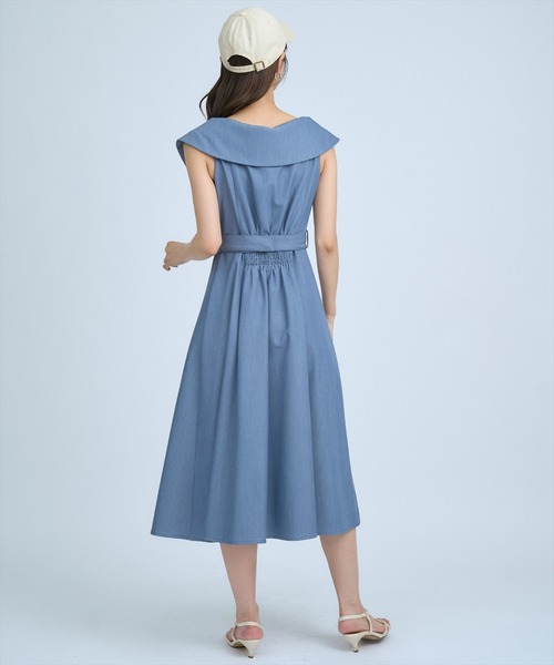 AND COUTURE(アンドクチュール)の「アシメビックカラー前ボタンワンピース(ワンピース・レディース・アイボリー/ブルー/ネイビー・FREE)」の4枚目の写真