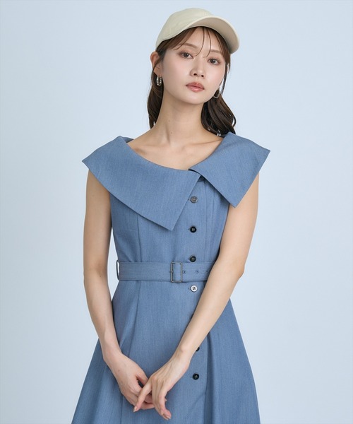 AND COUTURE(アンドクチュール)の「アシメビックカラー前ボタンワンピース(ワンピース・レディース・アイボリー/ブルー/ネイビー・FREE)」の5枚目の写真