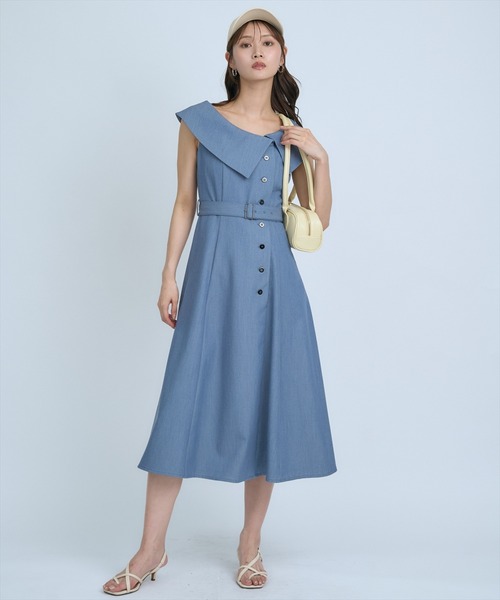 AND COUTURE(アンドクチュール)の「アシメビックカラー前ボタンワンピース(ワンピース・レディース・アイボリー/ブルー/ネイビー・FREE)」の9枚目の写真