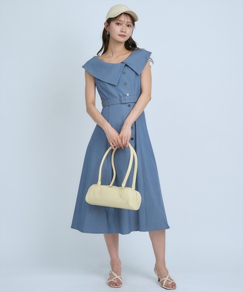 AND COUTURE(アンドクチュール)の「アシメビックカラー前ボタンワンピース(ワンピース・レディース・アイボリー/ブルー/ネイビー・FREE)」の10枚目の写真