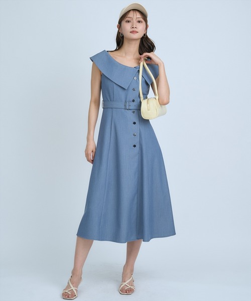 AND COUTURE(アンドクチュール)の「アシメビックカラー前ボタンワンピース(ワンピース・レディース・アイボリー/ブルー/ネイビー・FREE)」の11枚目の写真