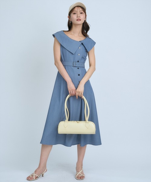 AND COUTURE(アンドクチュール)の「アシメビックカラー前ボタンワンピース(ワンピース・レディース・アイボリー/ブルー/ネイビー・FREE)」の13枚目の写真