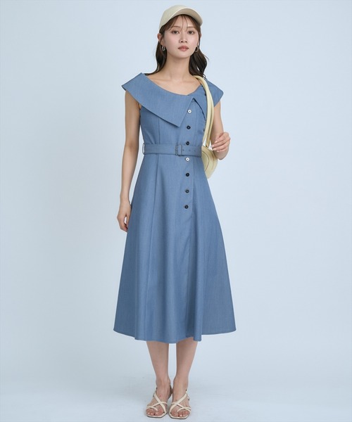 AND COUTURE(アンドクチュール)の「アシメビックカラー前ボタンワンピース(ワンピース・レディース・アイボリー/ブルー/ネイビー・FREE)」の14枚目の写真