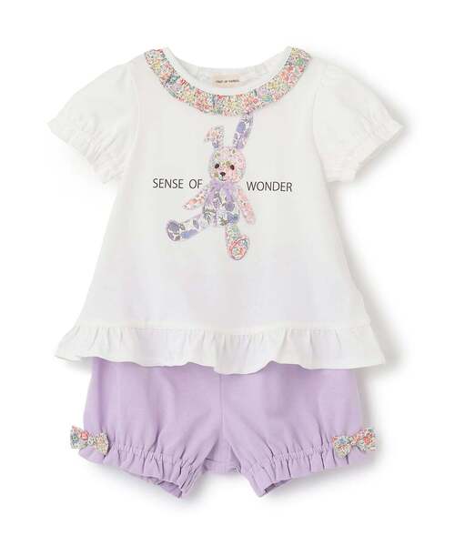 sense of wonder(センスオブワンダー)の「リバティウサクマアップリケベビースーツ(ロンパース・キッズ・ホワイト系/ピンク・70-80cm)」の1枚目の写真