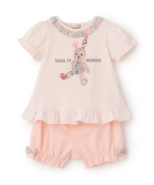 sense of wonder(センスオブワンダー)の「リバティウサクマアップリケベビースーツ(ロンパース・キッズ・ホワイト系/ピンク・70-80cm)」の2枚目の写真