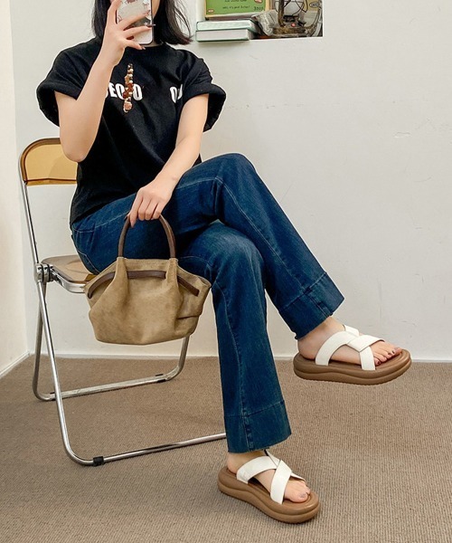 Miniministore(ミニミニストア)の「ミュールサンダル クロスベルト 美脚 夏(サンダル・レディース・ブラック/オフホワイト・S/M/L)」の10枚目の写真