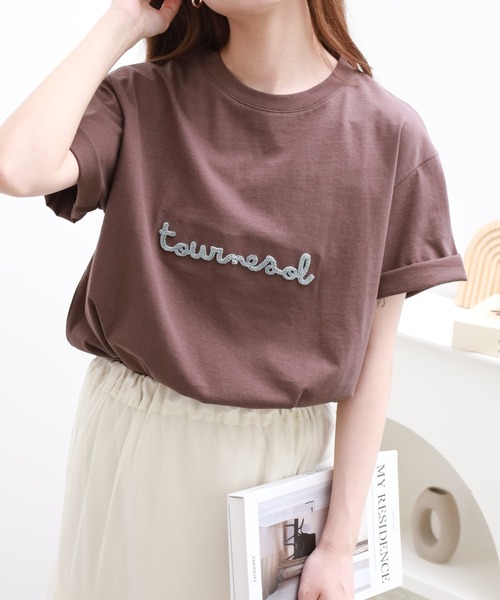 FUNALIVE(ファンアライブ)の「ブラシ刺繍ワイドクルーネックTシャツ 半袖(Tシャツ/カットソー・レディース・ブラック/アイボリー/ブラウン・M-L)」の3枚目の写真