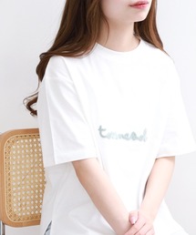 ブラシ刺繍ワイドクルーネックTシャツ 半袖