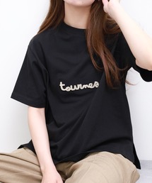 ブラシ刺繍ワイドクルーネックTシャツ 半袖
