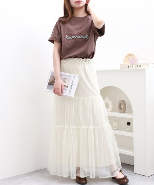 FUNALIVE(ファンアライブ)の「ブラシ刺繍ワイドクルーネックTシャツ 半袖(Tシャツ/カットソー・レディース・ブラック/アイボリー/ブラウン・M-L)」の16枚目の写真