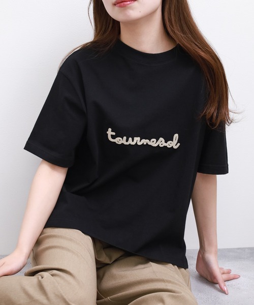 FUNALIVE(ファンアライブ)の「ブラシ刺繍ワイドクルーネックTシャツ 半袖(Tシャツ/カットソー・レディース・ブラック/アイボリー/ブラウン・M-L)」の4枚目の写真