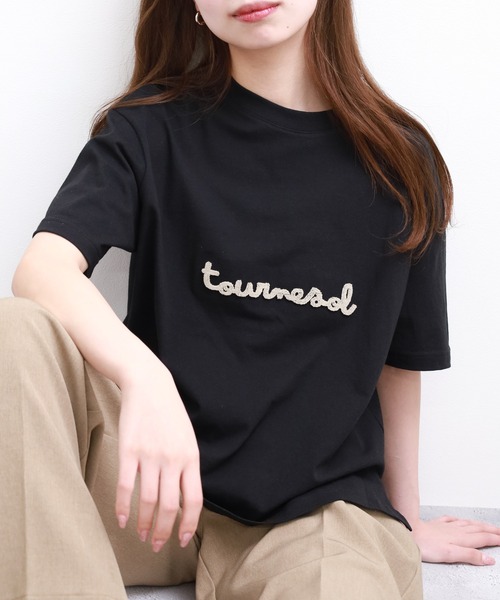 FUNALIVE(ファンアライブ)の「ブラシ刺繍ワイドクルーネックTシャツ 半袖(Tシャツ/カットソー・レディース・ブラック/アイボリー/ブラウン・M-L)」の6枚目の写真