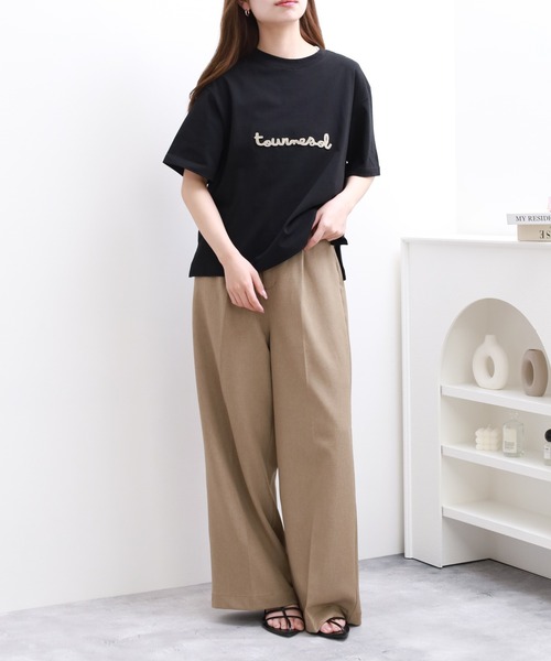 FUNALIVE(ファンアライブ)の「ブラシ刺繍ワイドクルーネックTシャツ 半袖(Tシャツ/カットソー・レディース・ブラック/アイボリー/ブラウン・M-L)」の9枚目の写真